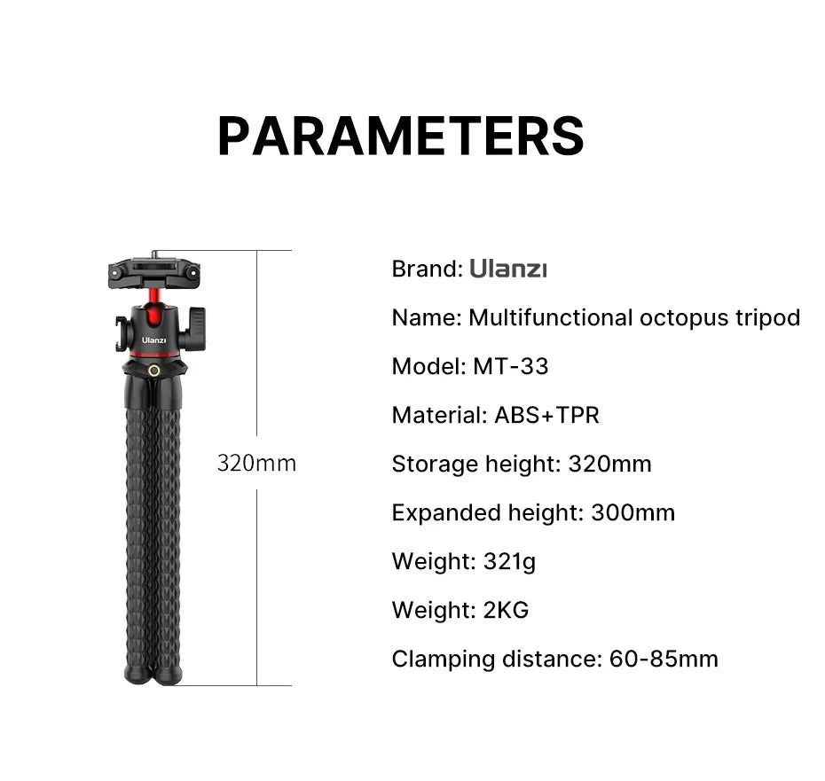 VIJIM Ulanzi MT-33 Flexible Octopus Tripod for Phone Camera DSLR 2in1 Design Tripod With Phone Holder Side Cold Shoe 1/4'' Screw