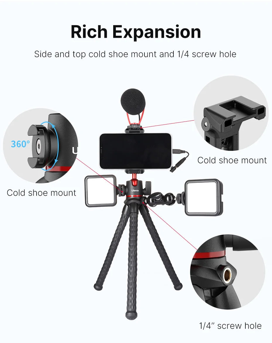 VIJIM Ulanzi MT-33 Flexible Octopus Tripod for Phone Camera DSLR 2in1 Design Tripod With Phone Holder Side Cold Shoe 1/4'' Screw