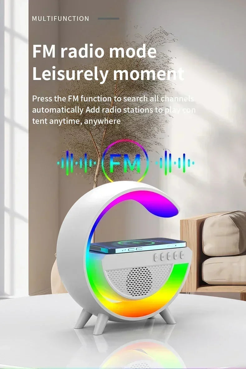 Wireless Speaker Charger Night Light with Alarm Clock Charging Function Atmosphere Lamp LED Table Lamp for Bedroom Home Decor