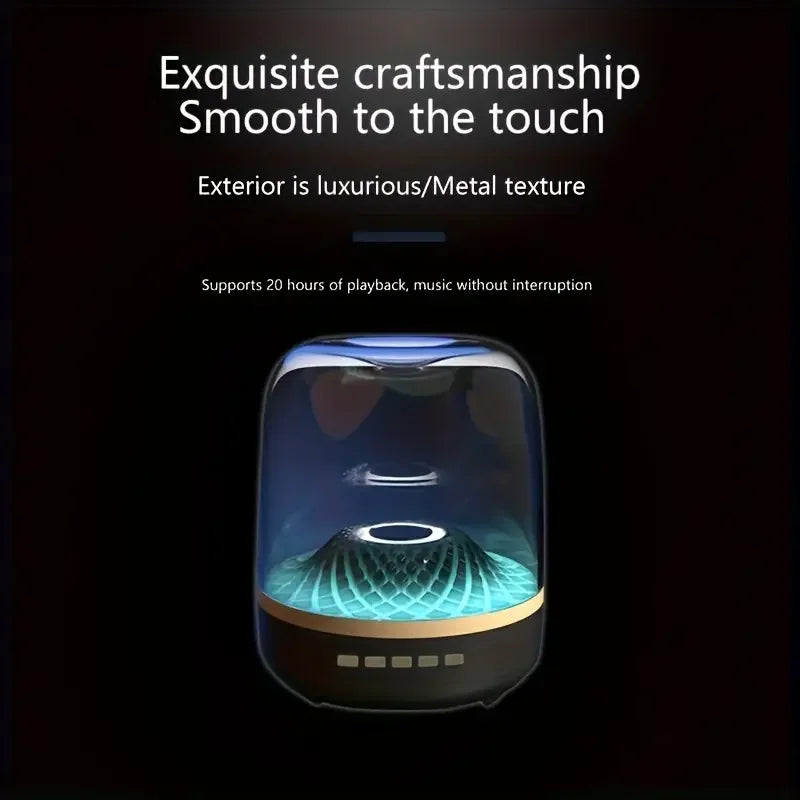 Compact Black Wireless Mini Stereo Speaker with 360° Surround Sound, 7 LED Lighting Effects, USB Type-C Charging, Wireless Conne