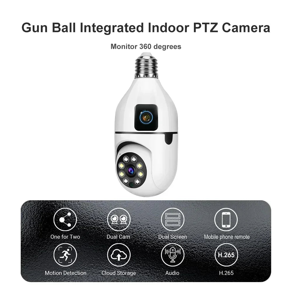 8MP E27 Bulb WIFI Camera 8X Zoom Dual Lens Indoor Surveillance Human Tracking Wireless Two-way Audio Cameras Color Night Vision