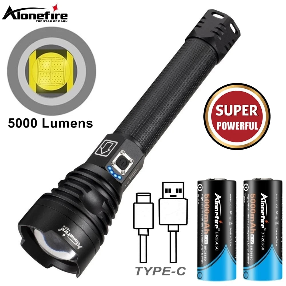 5000Lumen P90 LED Zoom Powerful Flashlight USB Rechargeable High Power Outdoor Patrol Camping Hunting Hiking Strong light Torch