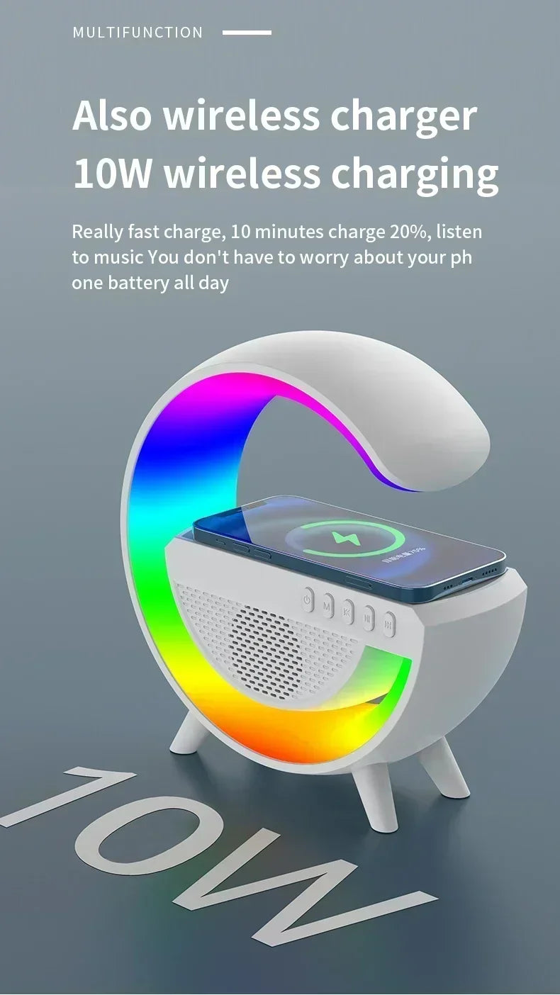 Wireless Speaker Charger Night Light with Alarm Clock Charging Function Atmosphere Lamp LED Table Lamp for Bedroom Home Decor