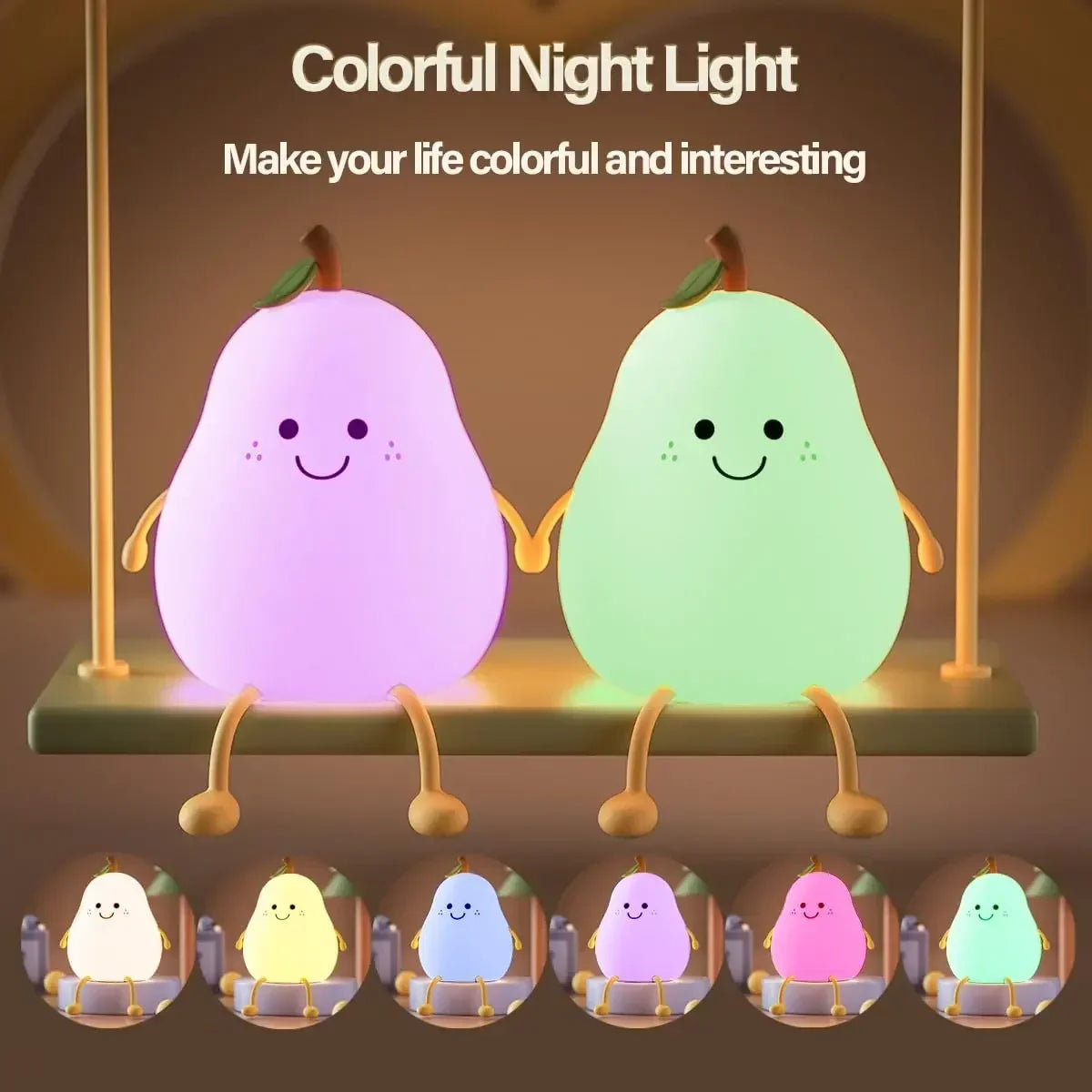 Cute Night Light 3 Level Dimmable Nursery Nightlight Super Squishy Silicone USB Rechargeable Touch Control 7 Colors Night Lamp