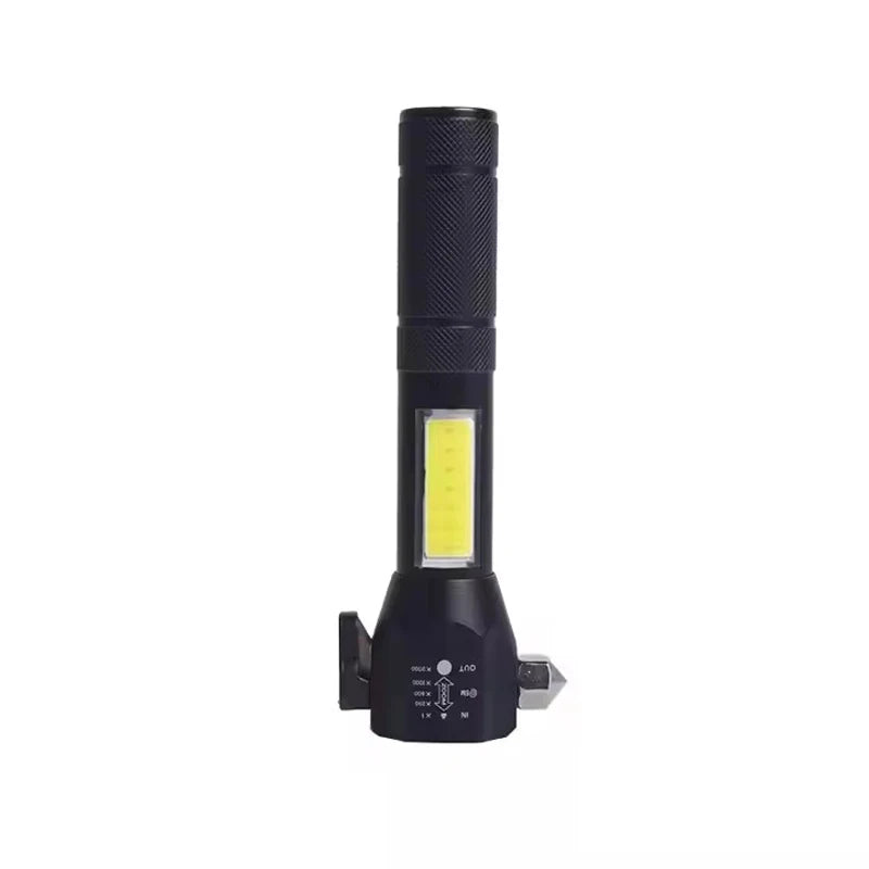 Multi-Function COB LED Flashlight Emergency Light Safety Hammer