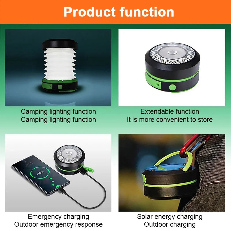 Solar Rechargable Camping Light Foldable Portable Lantern Power Bank Waterproof Flashlight Solar Lamp Camping Outdoor ﻿Lamp