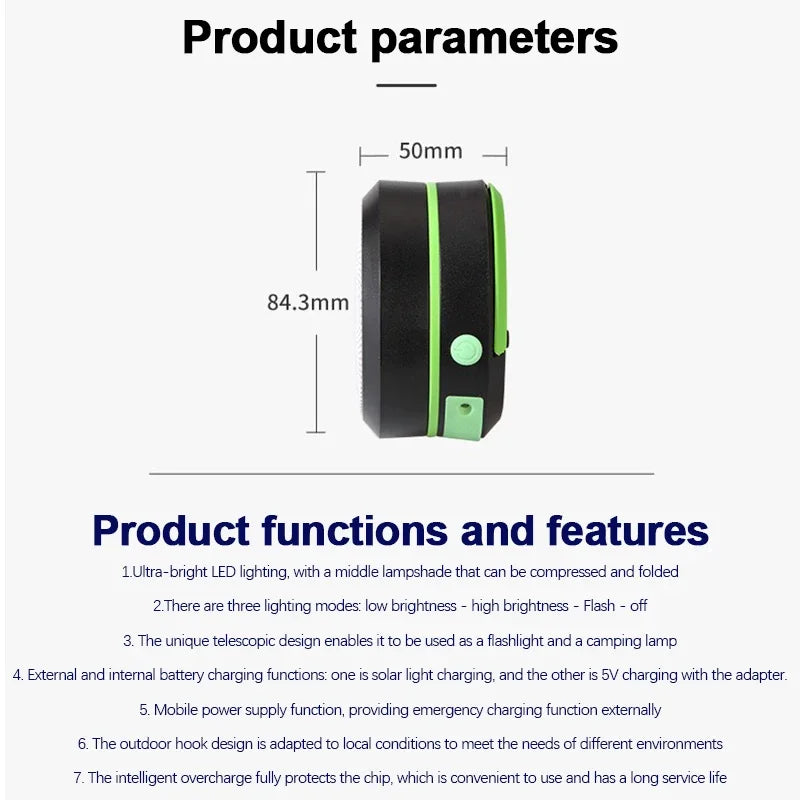 Solar Rechargable Camping Light Foldable Portable Lantern Power Bank Waterproof Flashlight Solar Lamp Camping Outdoor ﻿Lamp