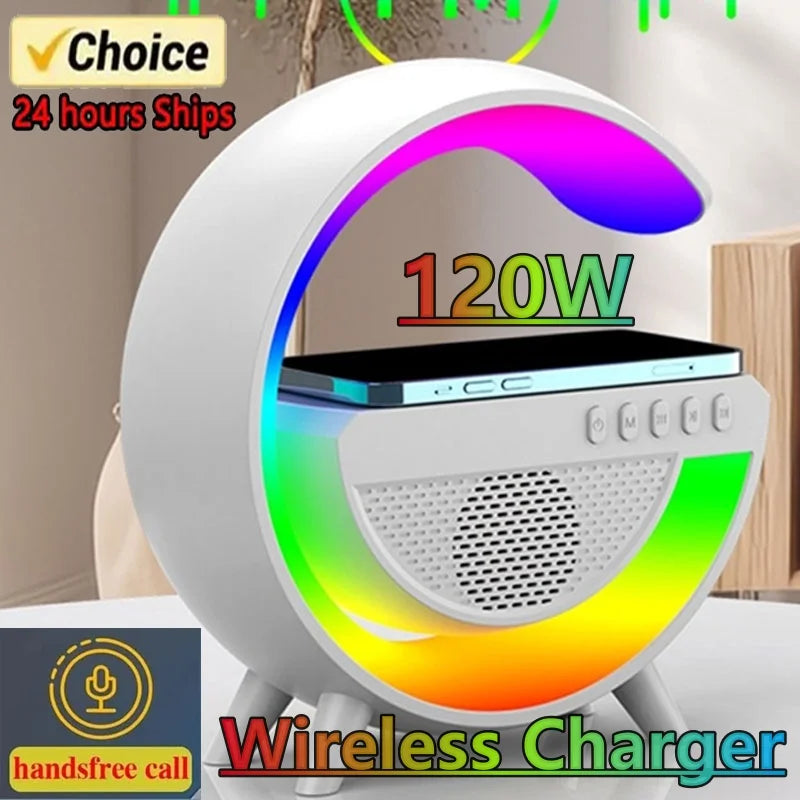 Wireless Speaker Charger Night Light with Alarm Clock Charging Function Atmosphere Lamp LED Table Lamp for Bedroom Home Decor
