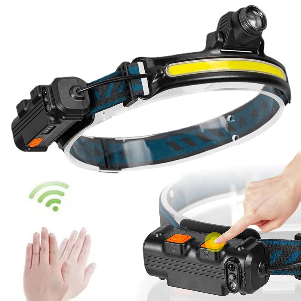 XPG+COB LED Zoom Induction Headlamp USB Rechargeable Outdoor Head Light Power Display Super Bright Headlight for Camping Fishing