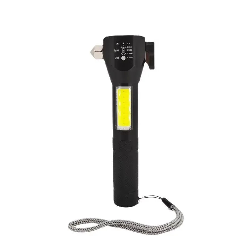 Multi-Function COB LED Flashlight Emergency Light Safety Hammer