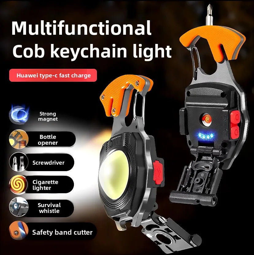 5 in1 Multifunctional Mini COB LED KeyChain Light： USB, Magnet, Opener, Screwdriver