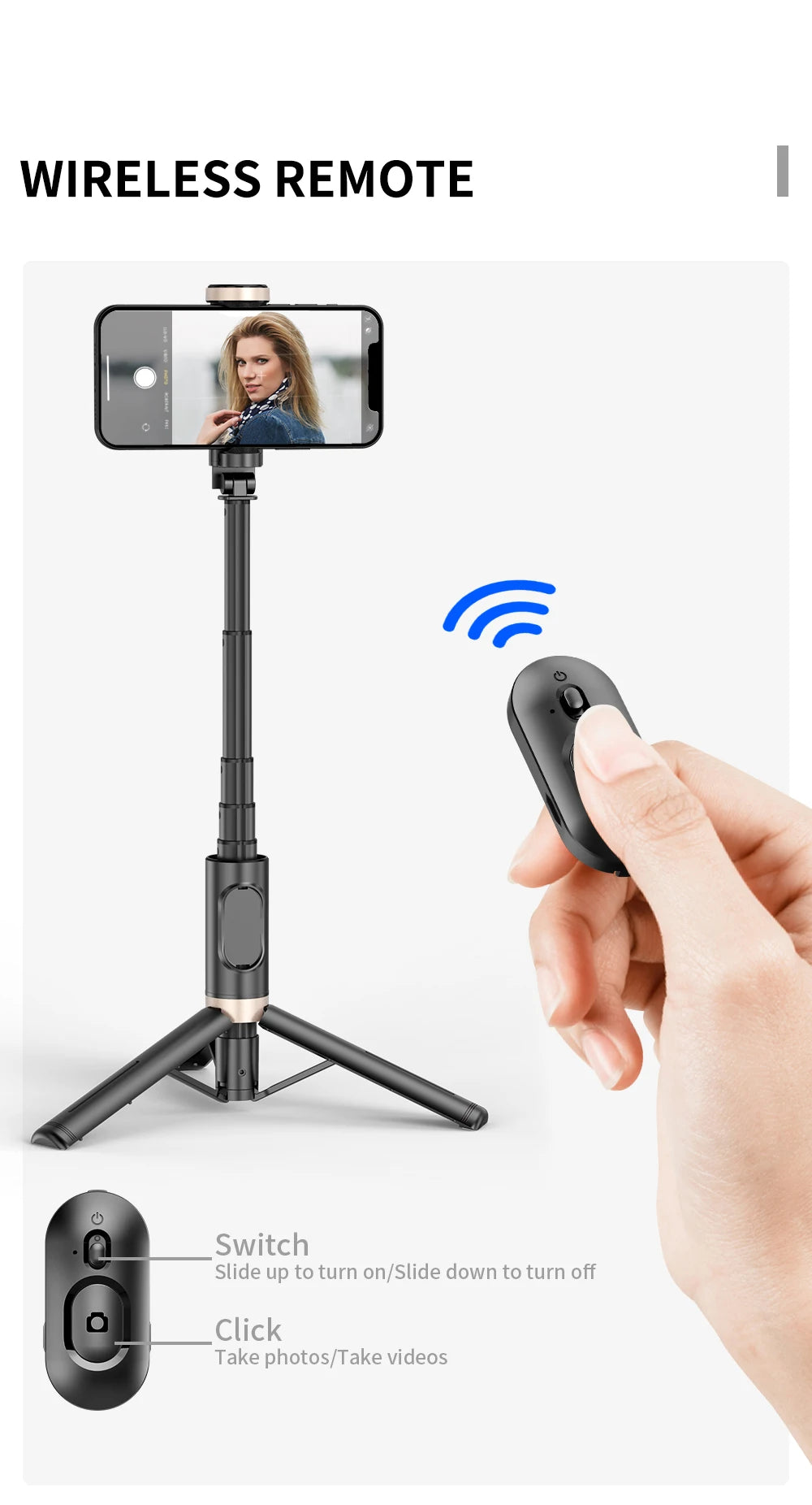 Bluetooth Wireless Handheld Selfie Stick Tripod Extendable Monopod with Remote for Huawei iPhone 13 Pro Max Xiaomi Phone Live