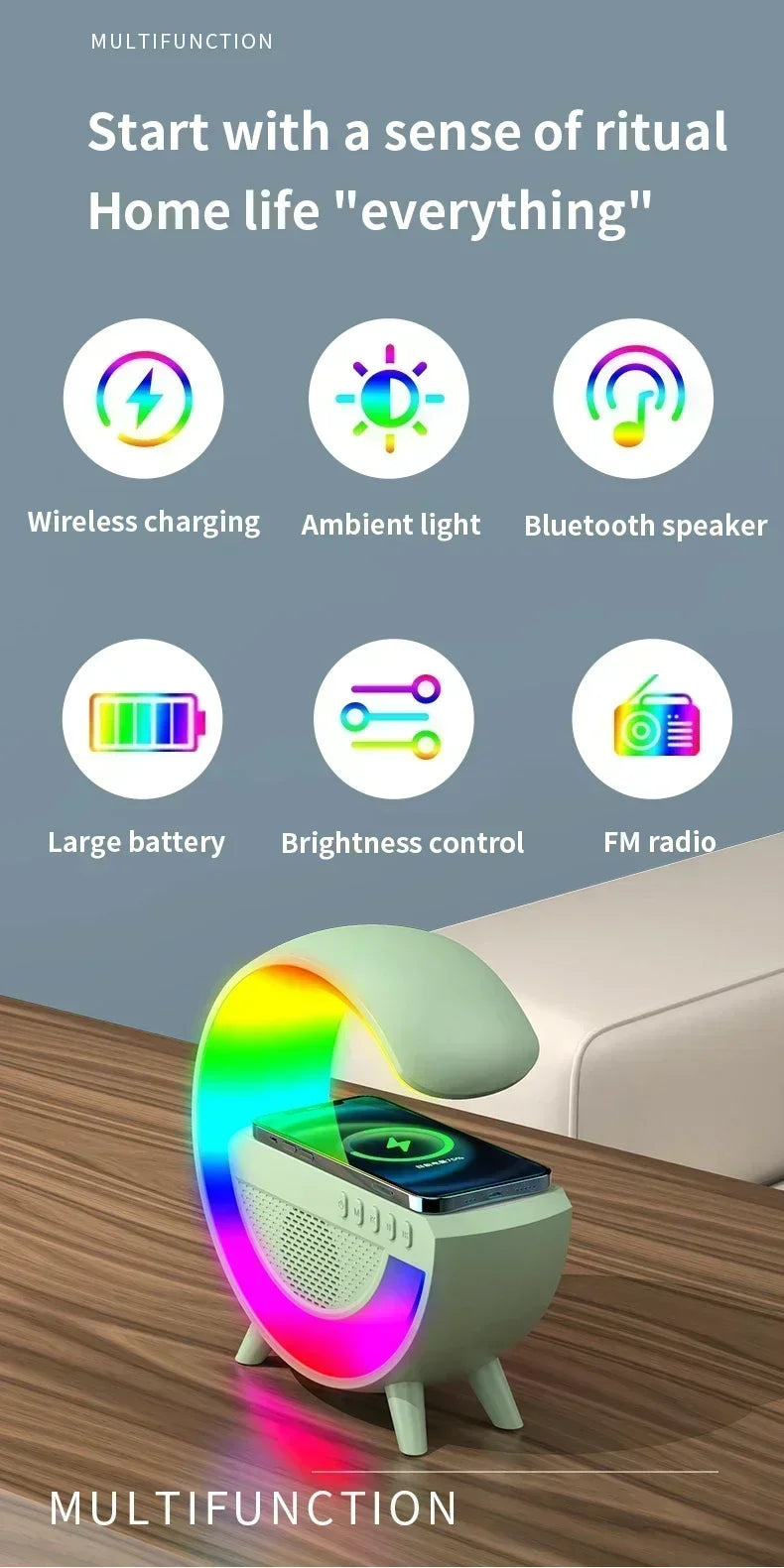 Wireless Speaker Charger Night Light with Alarm Clock Charging Function Atmosphere Lamp LED Table Lamp for Bedroom Home Decor