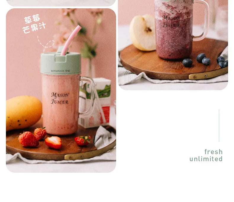 New Royalty Line Roya Mason Cup Juicer Electric Portable Stirring Crushed Smoothies Juicer New Product