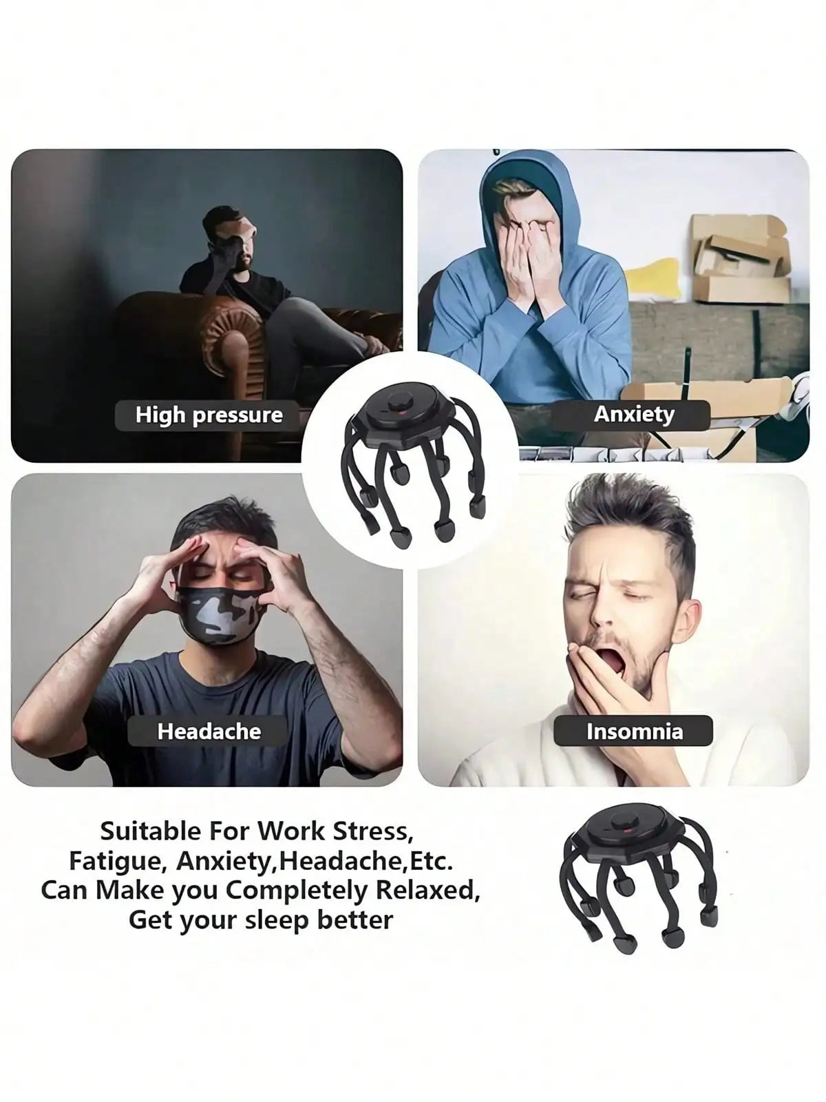 Ultra Scalp Massager, Head Massager Stress Release Massager with 8-Frequency Vibrating Contacts, 3 Modes 360 Degree Portable Ult