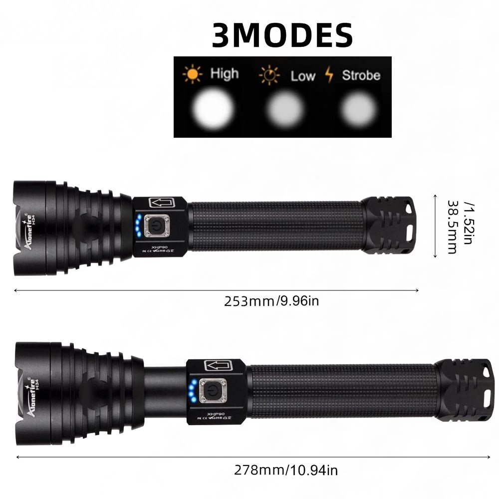 5000Lumen P90 LED Zoom Powerful Flashlight USB Rechargeable High Power Outdoor Patrol Camping Hunting Hiking Strong light Torch