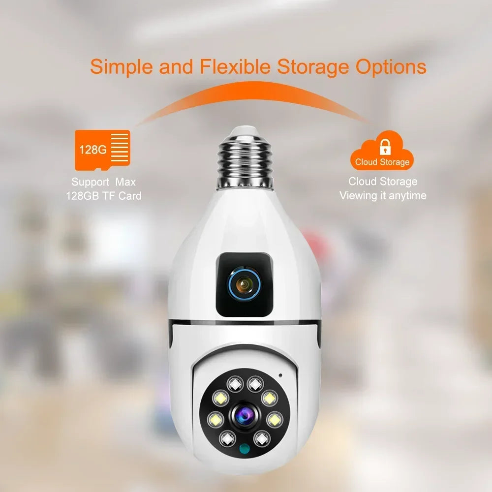 8MP E27 Bulb WIFI Camera 8X Zoom Dual Lens Indoor Surveillance Human Tracking Wireless Two-way Audio Cameras Color Night Vision