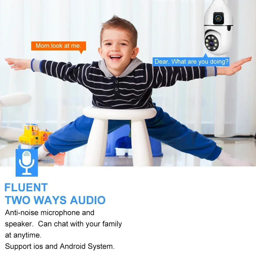 8MP E27 Bulb WIFI Camera 8X Zoom Dual Lens Indoor Surveillance Human Tracking Wireless Two-way Audio Cameras Color Night Vision